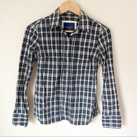American Eagle Outfitters Tops - American Eagle Vintage Menswear Style Plaid Button Down 2 XS